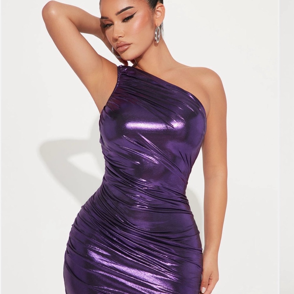 Fashion Nova Shimmering Purple One-Shoulder Dress